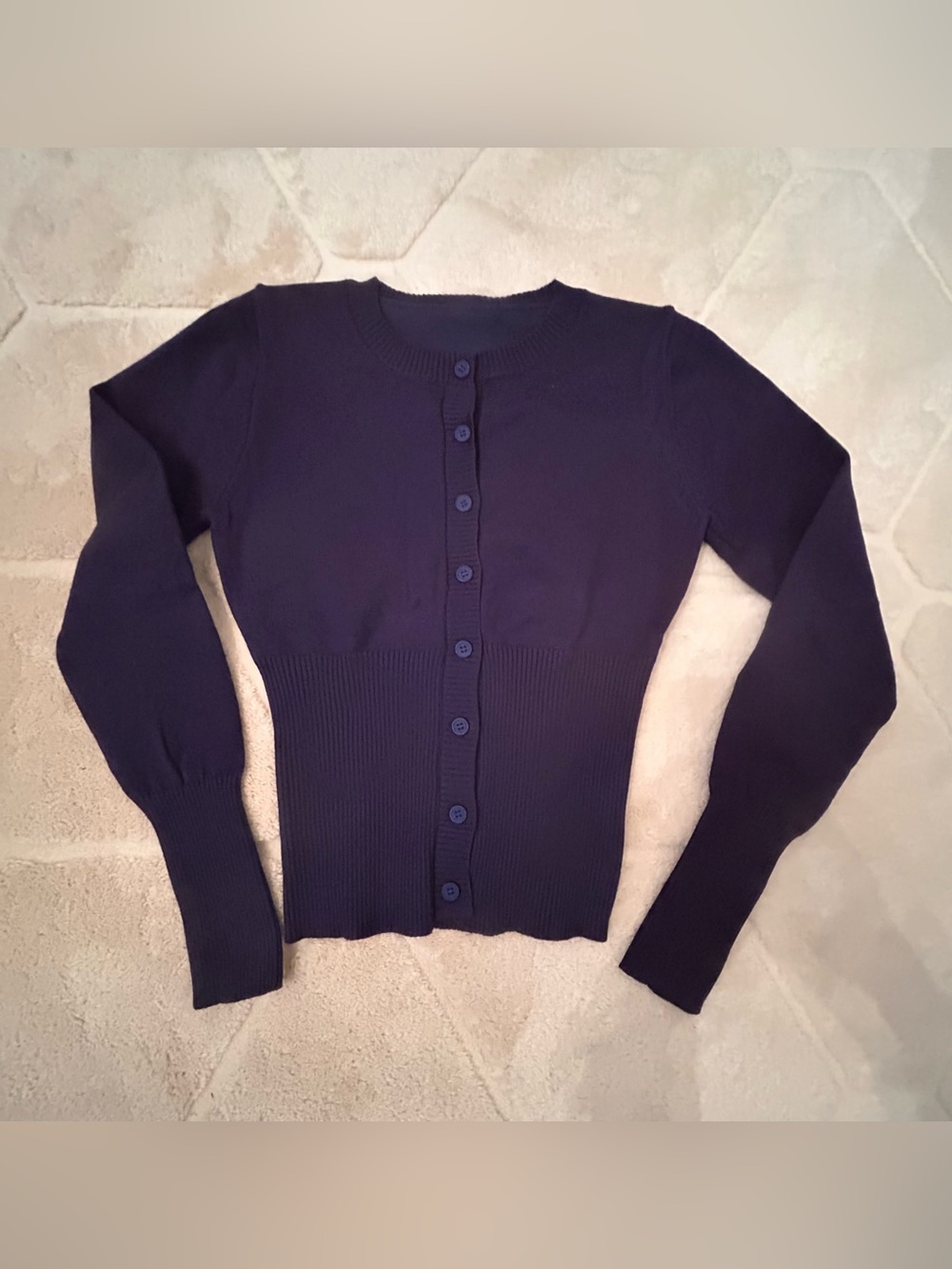 Navy Crewneck Button-Up Women's Sweater